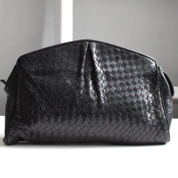 Marshall Field's Handbags - Marshall Field's Vintage Rare Black Italian Leather Woven Clutch Bag Purse